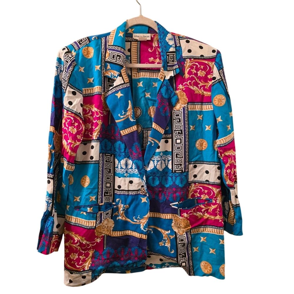 Vtg 80s Womens Abstract Artistic Colorful Blazer Size S USA Made Shoulder Pads